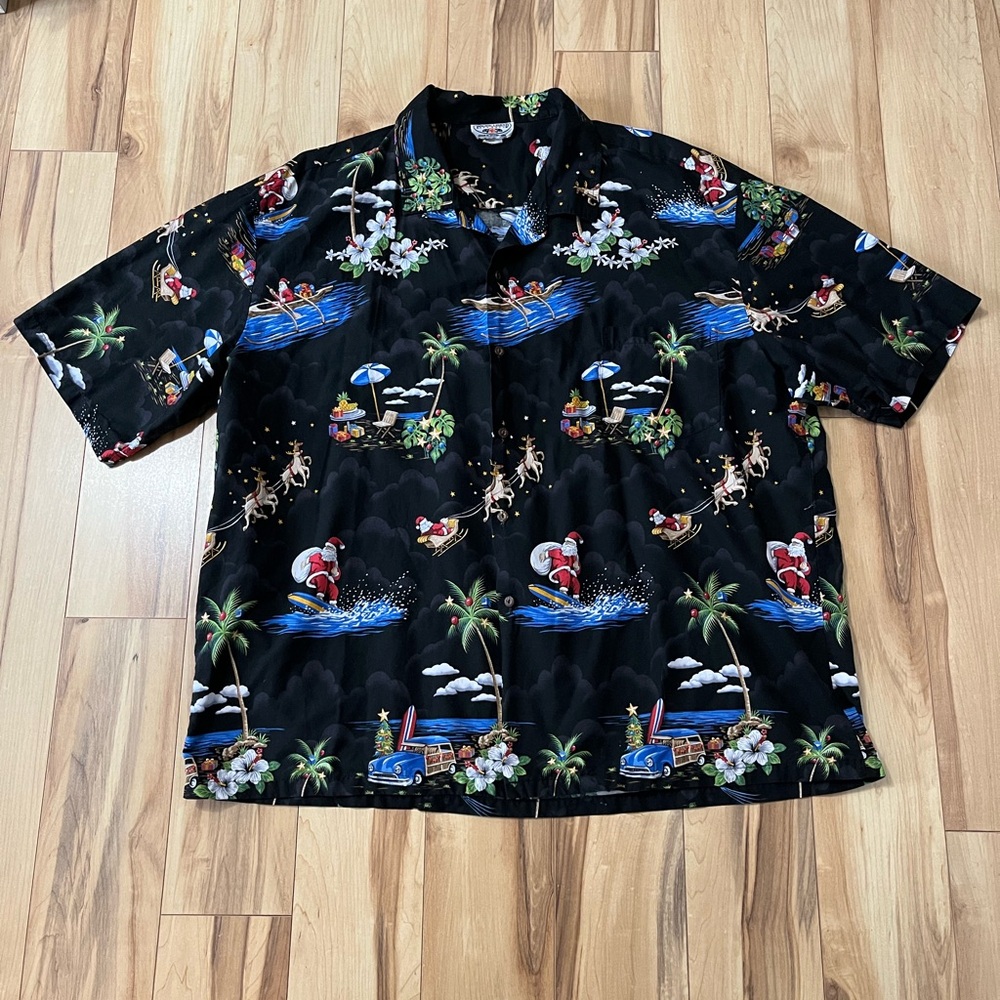 Vintage Pacific Legend Hawaiian Shirt Mens 4XL Surfing Santa Christmas USA Made